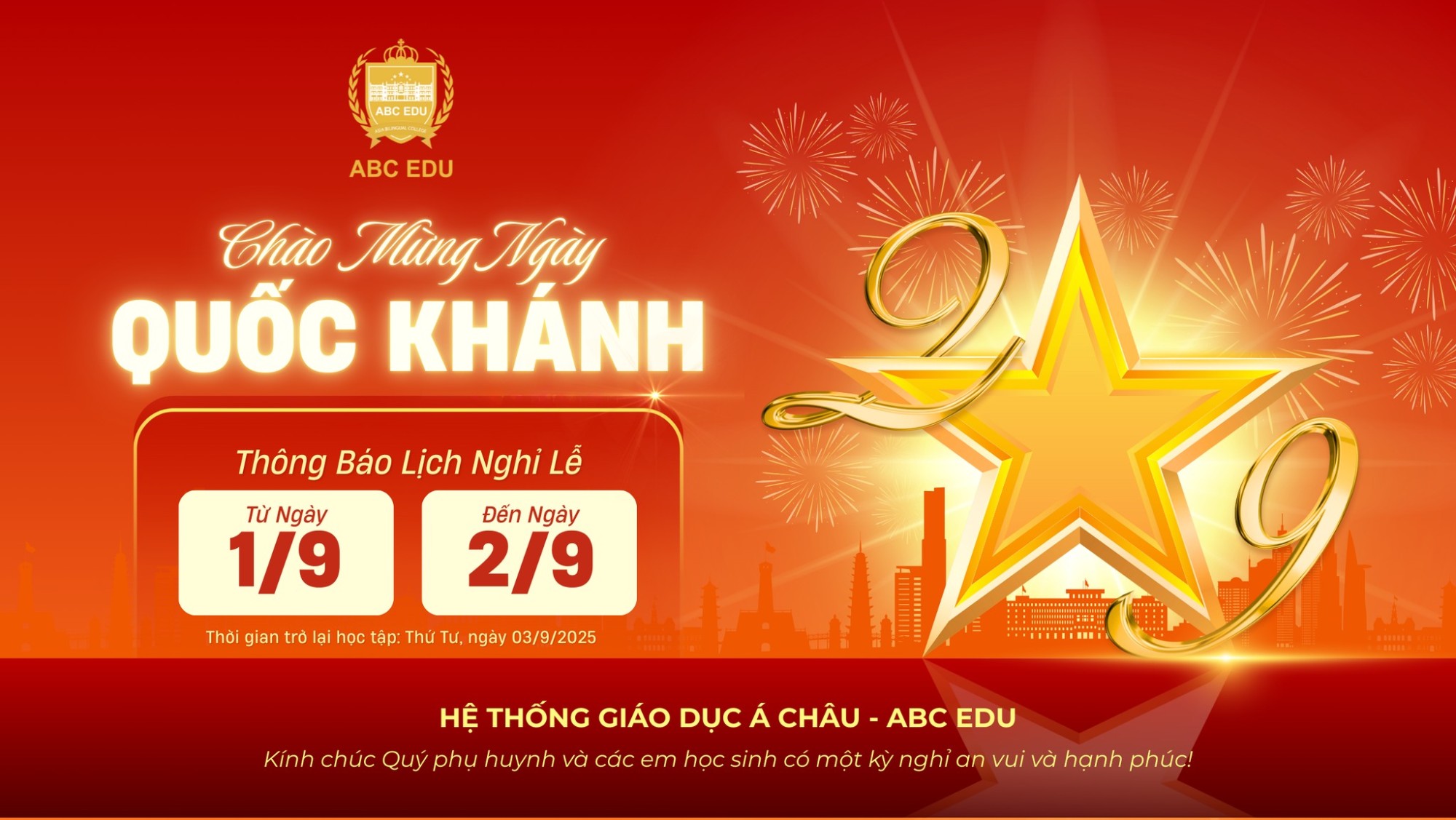 THÔNG BÁO NGHỈ LỄ QUỐC KHÁNH 02/09/2025